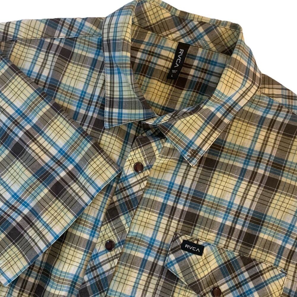 RVCA Large Plaid Button Up Shirt Camp Beach Skate Surf Resort Casual Men Weekend